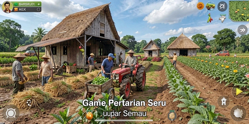 Screenshot gameplay BARU01 menampilkan aktivitas bercocok tanam yang seru.