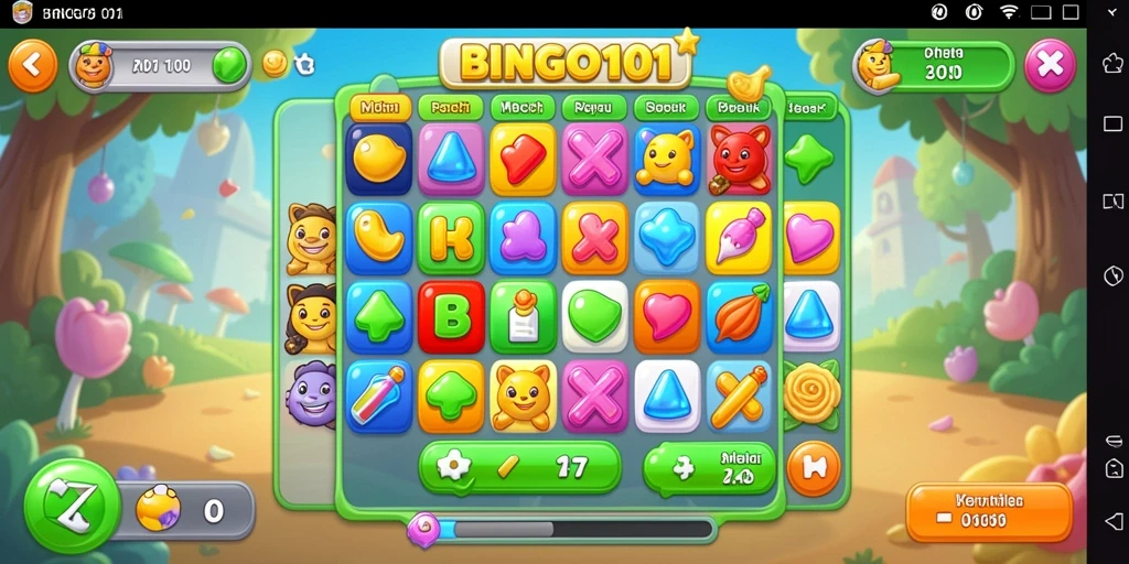 Tampilan gameplay BINGO101 dalam aksi Match-3 yang seru.