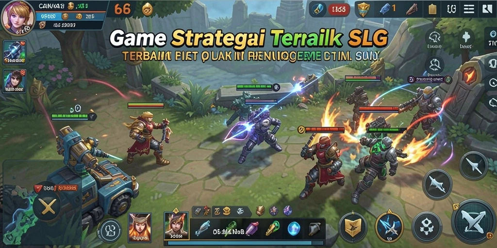 Tangkapan layar gameplay CANVA168 menampilkan pertarungan epik dalam genre SLG.