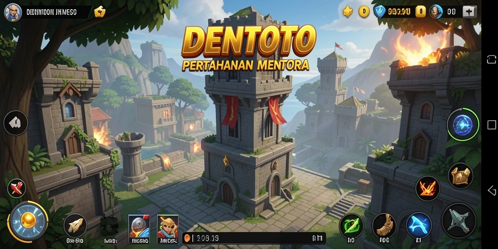 Tampilan gameplay DENTOTO dengan strategi menara yang menarik.