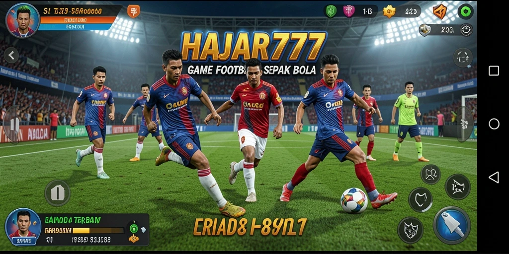 Tangkapan layar utama HAJAR777 dengan aksi seru di lapangan sepak bola.