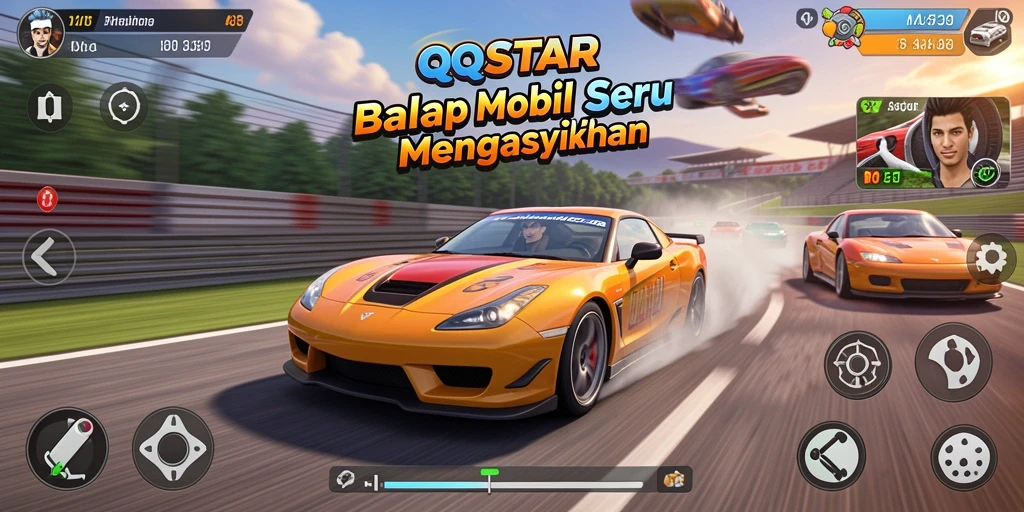 Tampilan gameplay QQSTAR yang mendebarkan di trek balap.