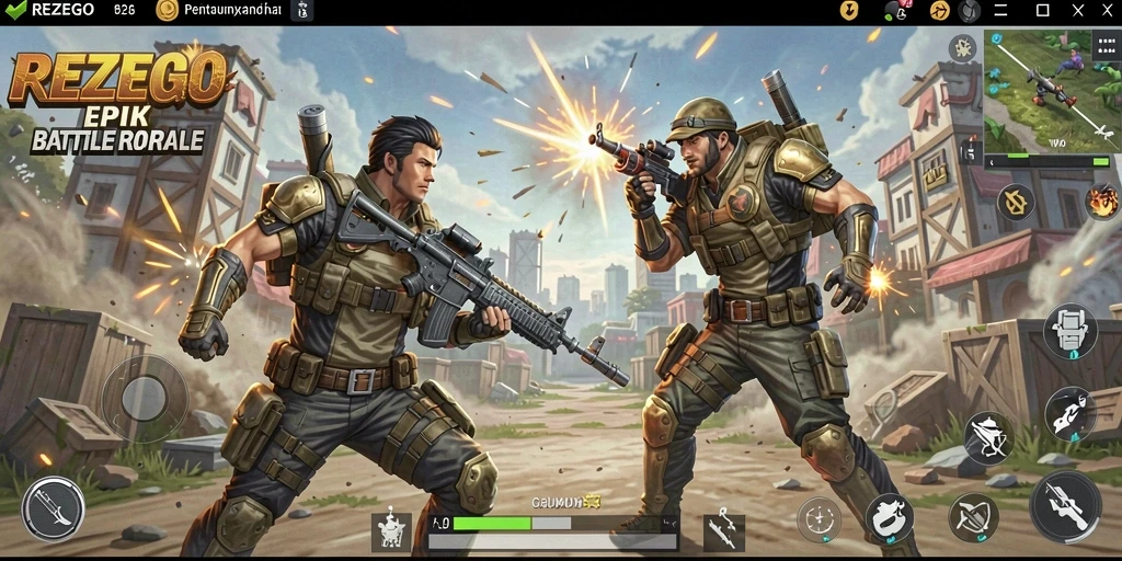 Tangkapan layar utama dari gameplay REZEGO yang penuh aksi.
