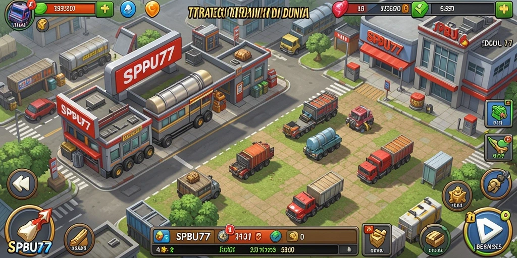 Tampilan gameplay menarik di SPBU77 dengan menara bertahan.
